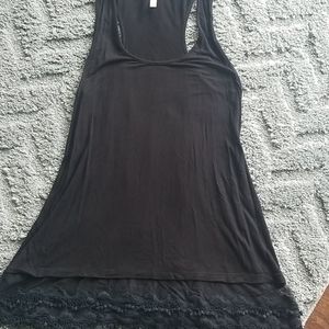 Tunic length Black Tank Top with Lace detail